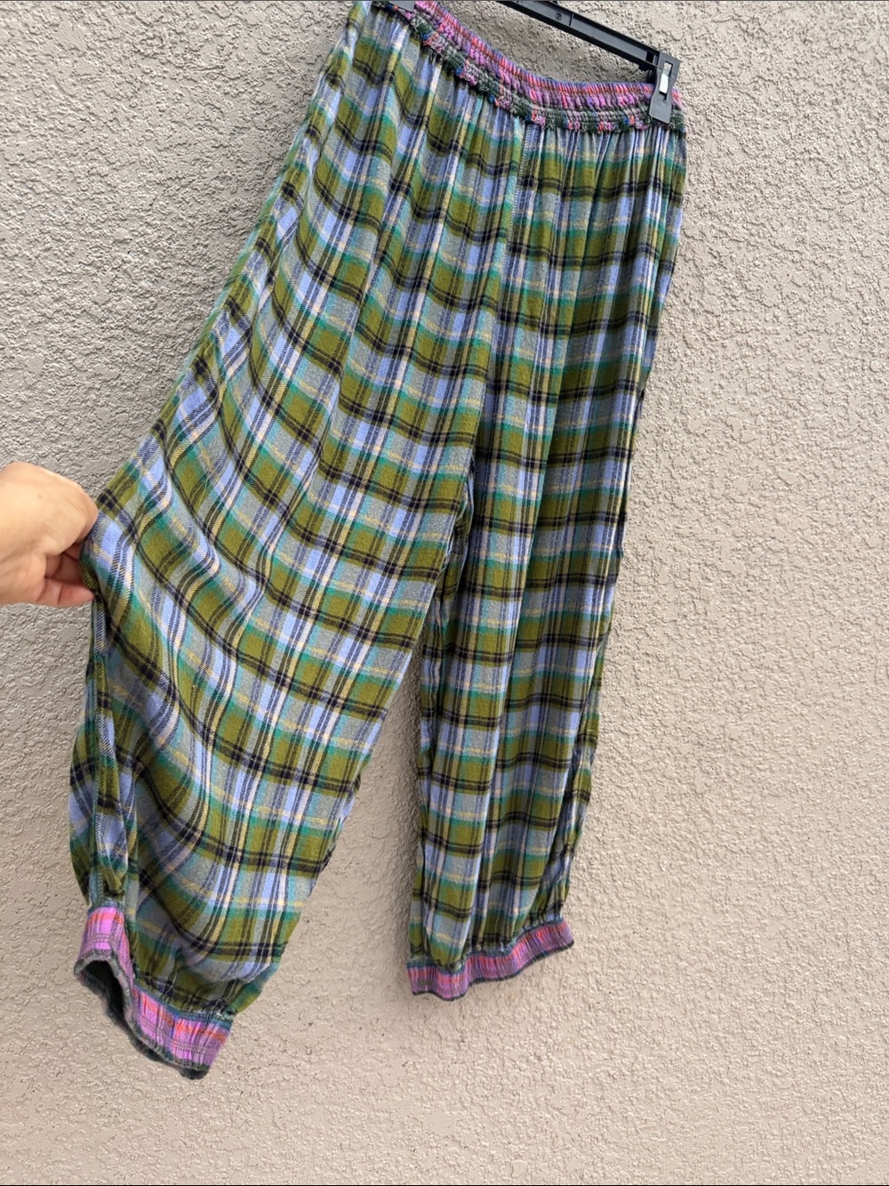 Wide Leg Plaid Lounge Pants - Green Plaid - Picture 2 of 10
